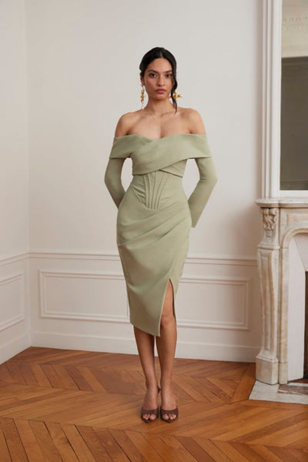 Lavish Alice DELPHINE Off Shoulder Corset Midi Wrap Dress Review