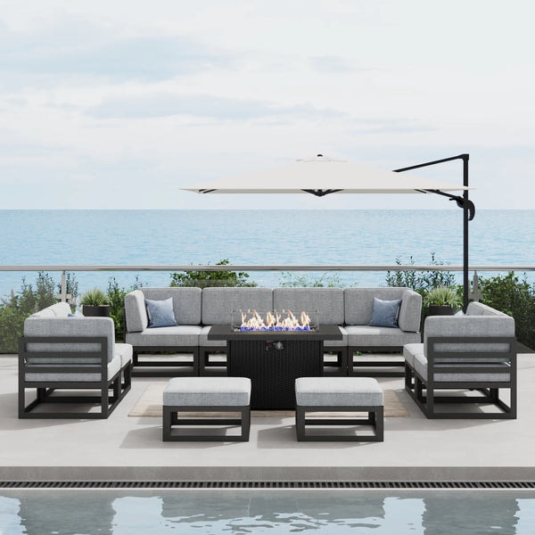 LayinSun 11 - Piece Large Outdoor Modular Sectional Set with Propane Fire Pit Table Review
