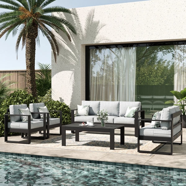 LayinSun 5 Piece Hight Back Aluminum Outdoor Furniture Set with Coffee Table Review