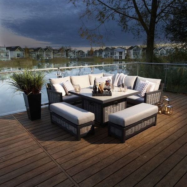 Leekes Bramblecrest Portofino Aluminium Garden Sofa Set with Fire Pit, 8 Seater Review