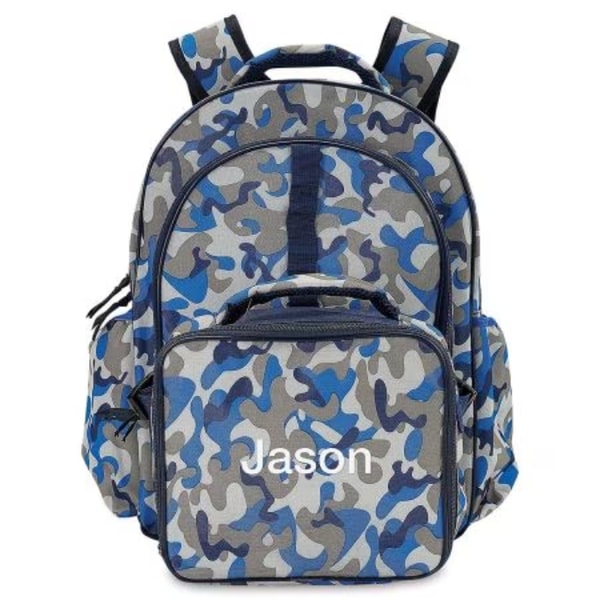 Lillian Vernon Blue Camo Backpack with Attached Personalized Lunch Bag Review