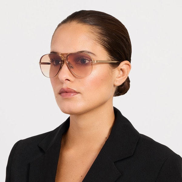 Linda Farrow Taya Sunglasses in Matt Champagne and Camel Reviews