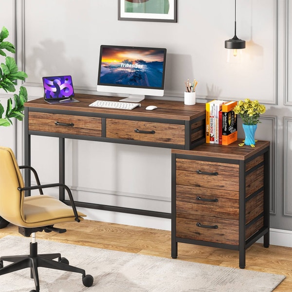 Little Tree 5-Drawer Computer Desk with Reversible Cabinet Review
