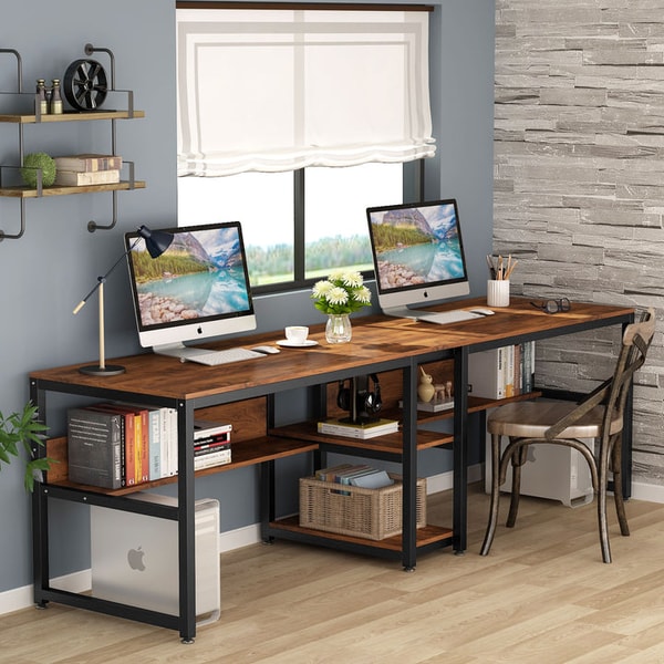 Little Tree 78.7" Two Person Desk with Bookshelf Review