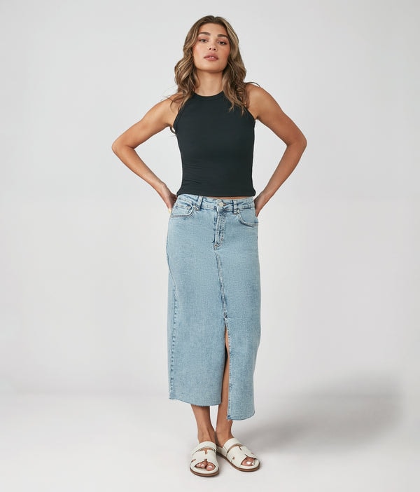Lola Denim HALSTON-VIB High Rise Maxi Skirt Review