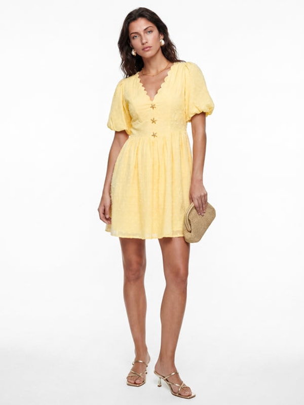 Lovedrobe Lemon Scalloped V Neck Starfish Button Mini Dress Review