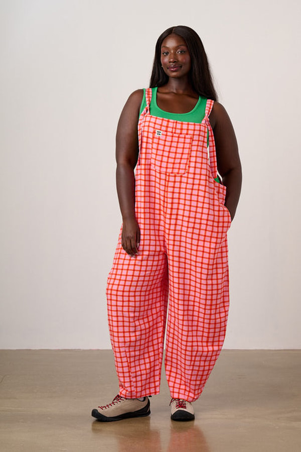 Lucy & Yak Chula - Viscose Barrel Leg Dungarees in Pink & Red Check Review