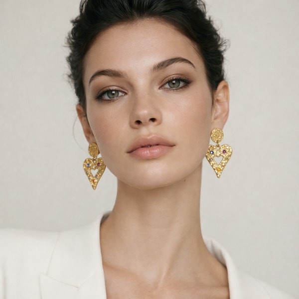 Luxe Tones Fortuna Luxe 18k Gold Plated Multi Stone Heart Earrings Review