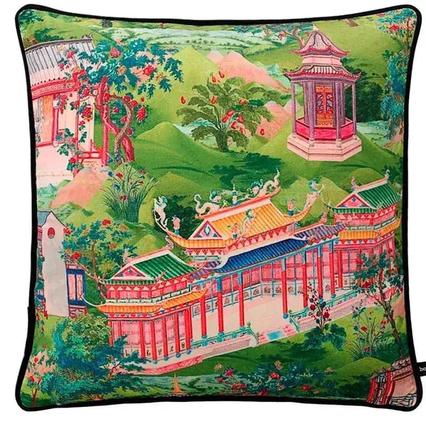 MAIA HOMES Chinese Pagoda Garden Printed Velvet Throw Pillow Cover Review