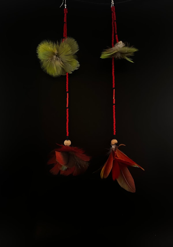 Mama Ayni Red Double Pom Huni Kuin Feather Earring Reviews