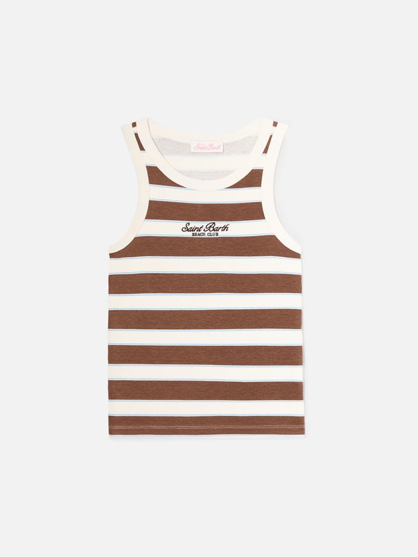 MC2 Saint Barth Brown striped Ada tank top with beach club embroidery Bewertung