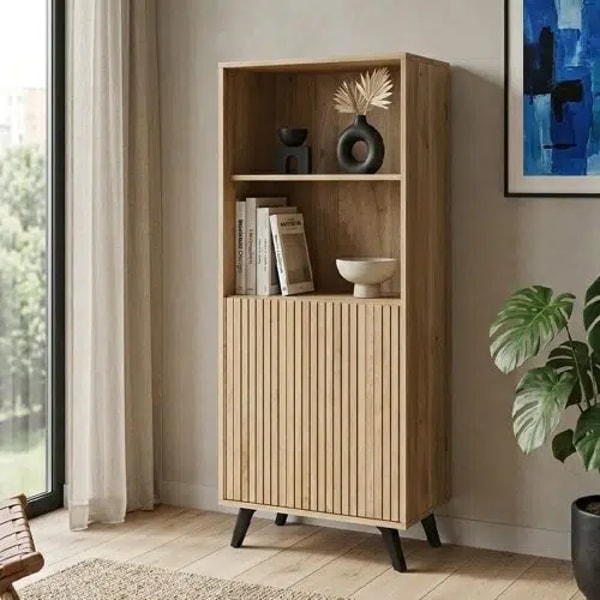Meblero Mueble bar, 1 Puerta, 2 Baldas Abiertas, Dise&ntilde;o Rayas Verticales Rese&ntilde;a