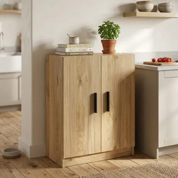 Meblero Mueble bajo de suelo, 2 Puertas, Color Roble con Vetas Rese&ntilde;a