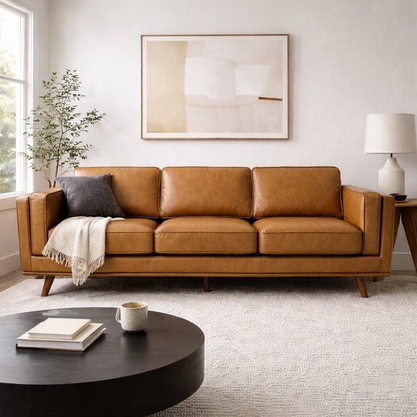 Mid In Mod Ferre Tan Real Leather Sofa Review