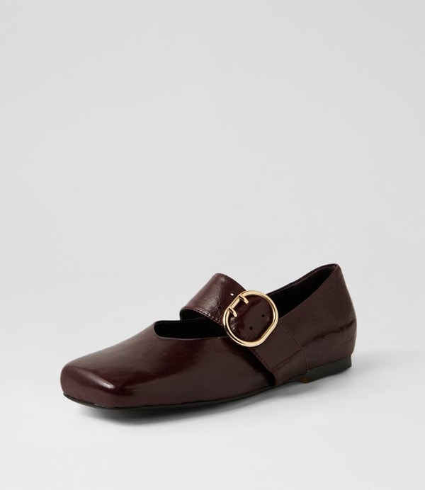 Midas Shoes Apres Burgundy Polish Leather Flat Shoes Reviews