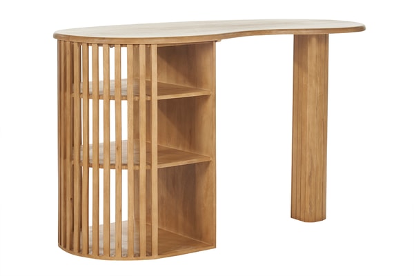 Miliboo Mesa alta con almacenaje de madera maciza de mango 90 cm LOBIO Rese&ntilde;a