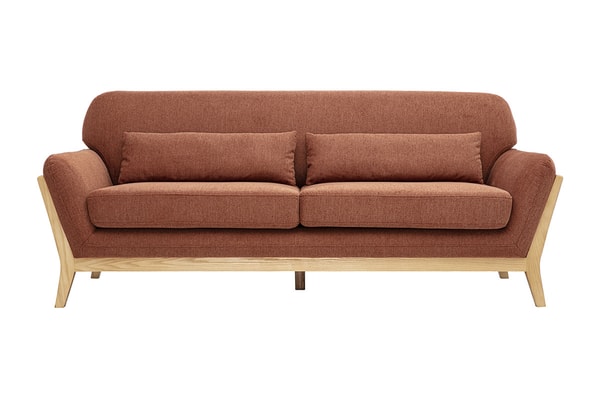 Miliboo Canap&eacute; scandinave 3 places en tissu effet velours textur&eacute; terre br&ucirc;l&eacute;e et bois clair YOKO Beoordeling