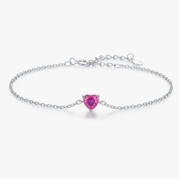 PRJewel 925 Sterling Silver Romantic Created Ruby Heart Bracelet Review