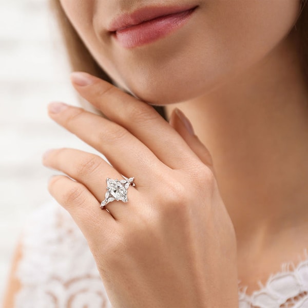 MSBLUE Jewelry Marquise Cut Moissanite Engagement Ring with Petals and Hidden Anniversary Stone Accent Review