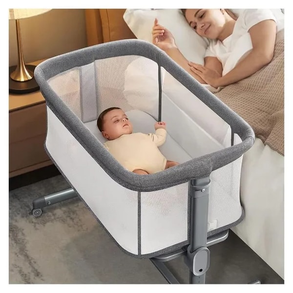 Mumzworld Bumble & Bird - 7-Level Adjustable Bedside Bassinet with Wheels &ndash; Grey مراجعة