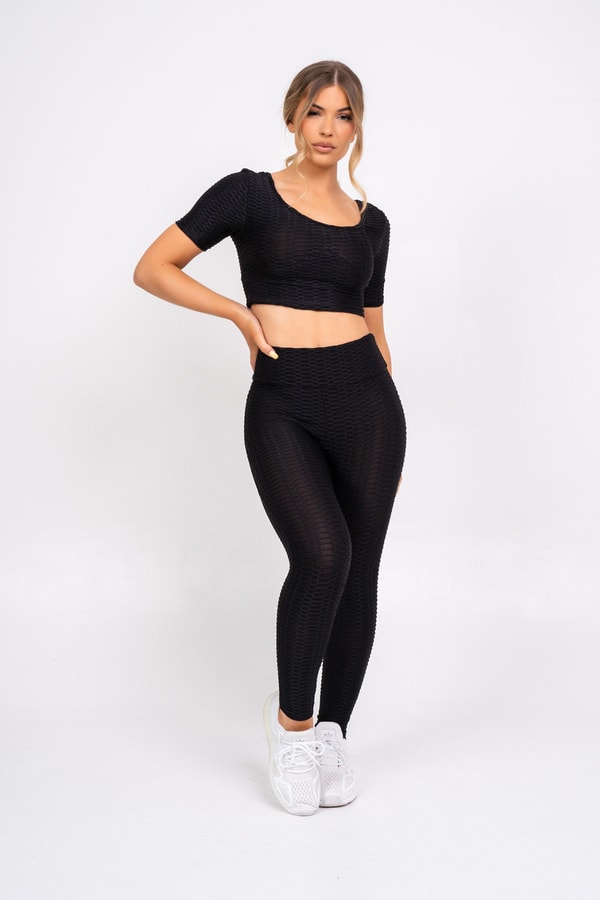 Nazz Collection Dion Black Honeycomb Sports Cropped Top & Leggings Co-ord Fitness Set Review
