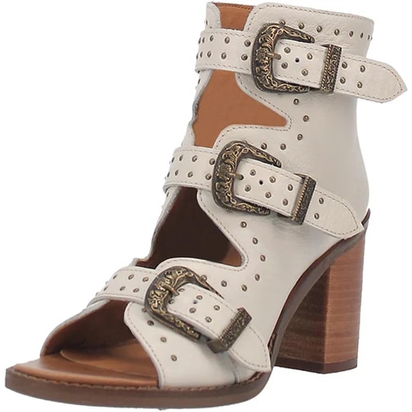 Nicepairs Ivory Studded Buckle Strappy Cut-Out Open Toe Zip Block Heel Sandals Review