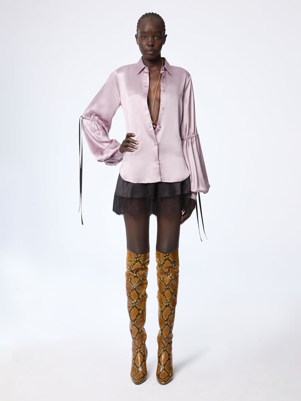 Nina Ricci Mauve Silk Satin Shirt With Bow Details Review