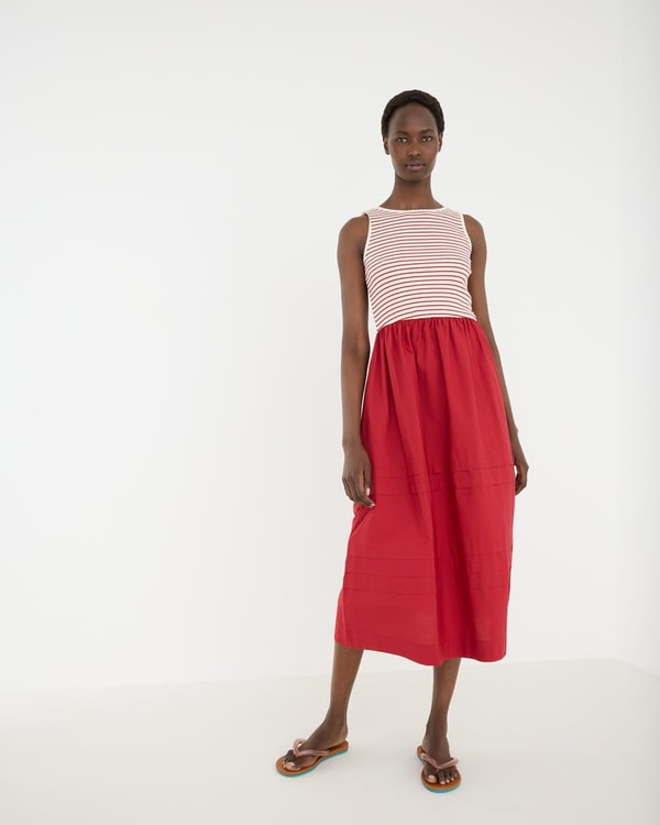 Oliver Bonas Red & Cream Striped Sleeveless Midi Dress Review