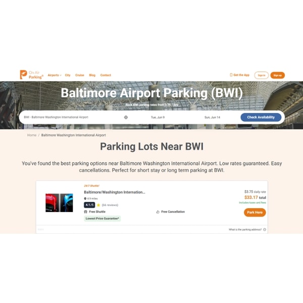 On Air Parking Baltimore/Washington International Thurgood Marshall Airport - Self Park Review