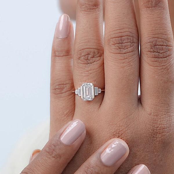 Ouros Jewels Emerald Half Bezel Set Baguette Diamond Engagement Ring Review