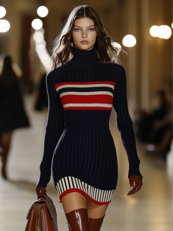 OYROSY Collar Red And White Striped Dress Reviews