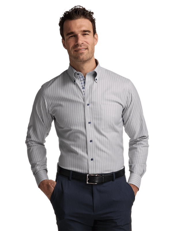 Paul Fredrick Travel Cotton Blend Stripe Dress Shirt With Contrast Trim Review