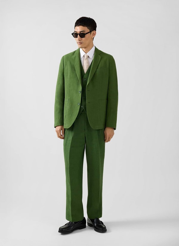 Percival Menswear Waistcoat Linen Forest Reviews
