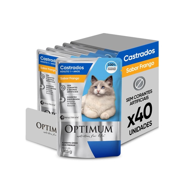 Kit Ra&ccedil;&atilde;o &Uacute;mida Optimum Sach&ecirc; para Gatos Adultos Castrados Frango 40 Unidades Review