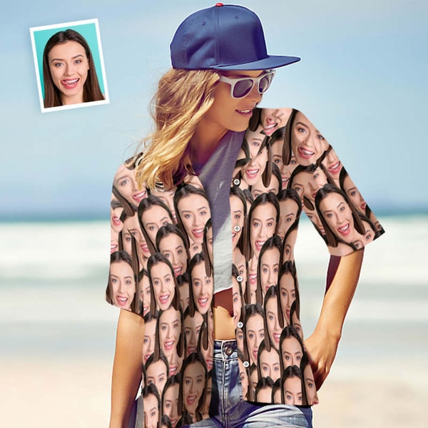Photo Boxer Custom Face Shirt Women's Hawaiian Shirt Face Mash