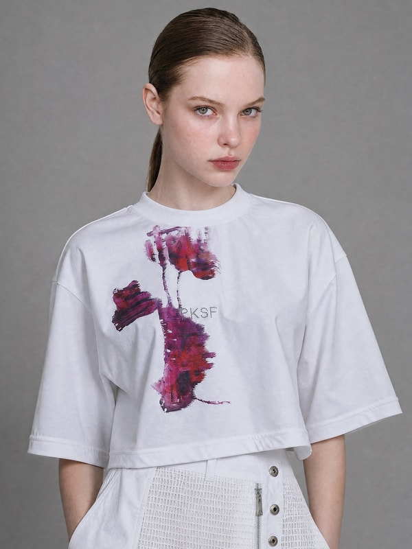 PINK SELFIE Starry White Cropped Gradient Print T-Shirt Review