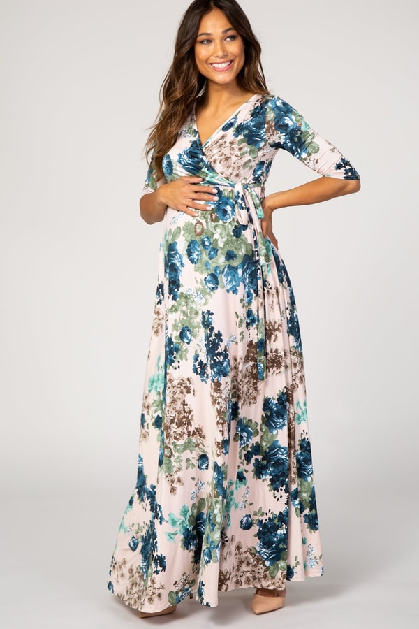 PinkBlush Light Pink Floral Sash Tie Maternity Dress Review