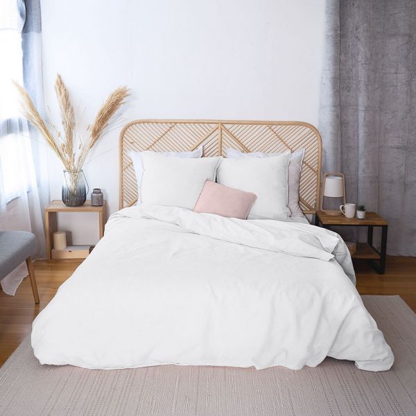 Planete Discount Housse de couette 240x260 + 2 taies d'oreiller 63x63 Lin M&eacute;tis Lav&eacute; Blanc Avis