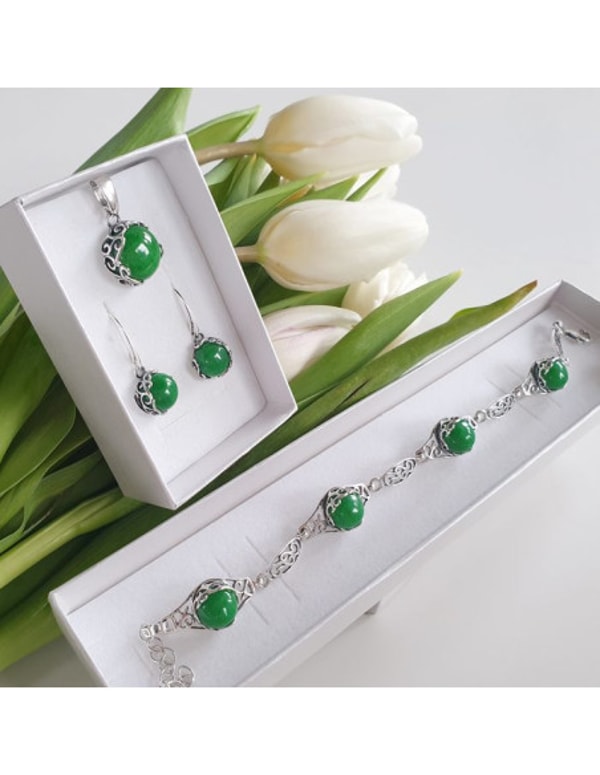 Polcarat Design Kolczyki z naturalnym zielonym agatem w srebrze 925 Opinia