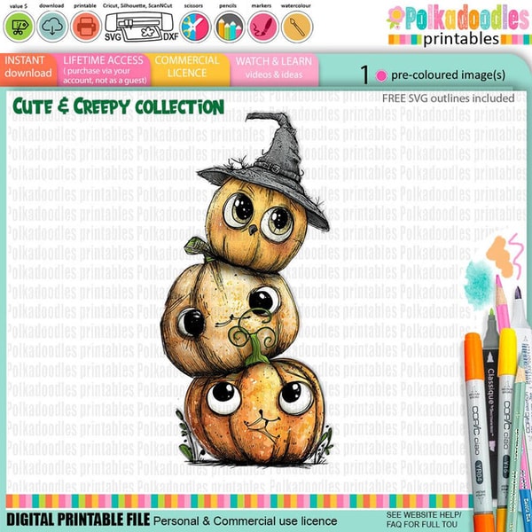 Polkadoodles Pumpkin Stack Trio Cute Digital Colour Clipart Craft Digital Stamp Halloween Reviews