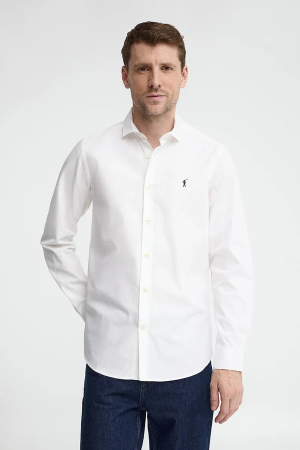 Polo Club Camisa blanca de corte slim con logo Rigby Go Rese&ntilde;a
