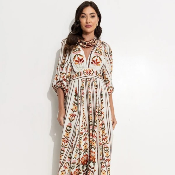 Vestido Longo Tapete Bege Avalia&ccedil;&atilde;o