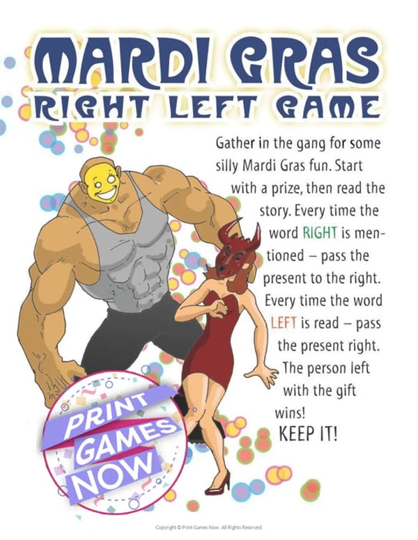 Print Games Now Mardi Gras Right-Left Party Game Review