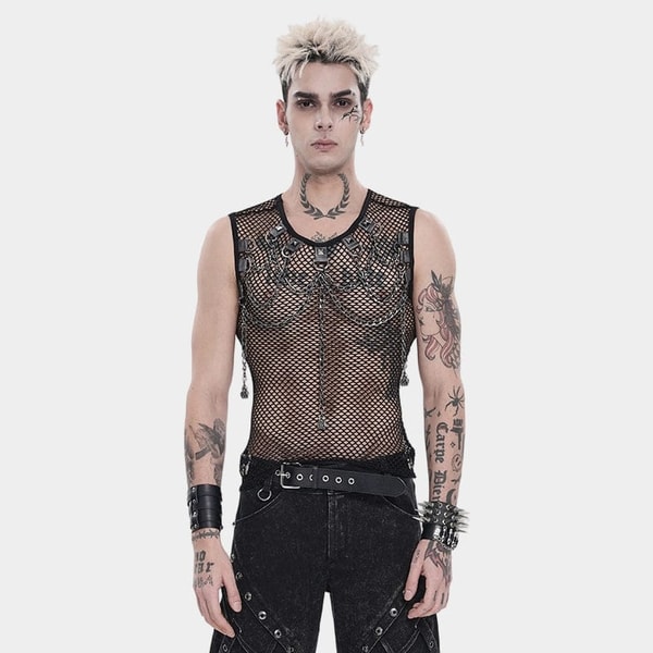 Punk Design Men's Punk Rivet Chain Mesh Tank Top Review