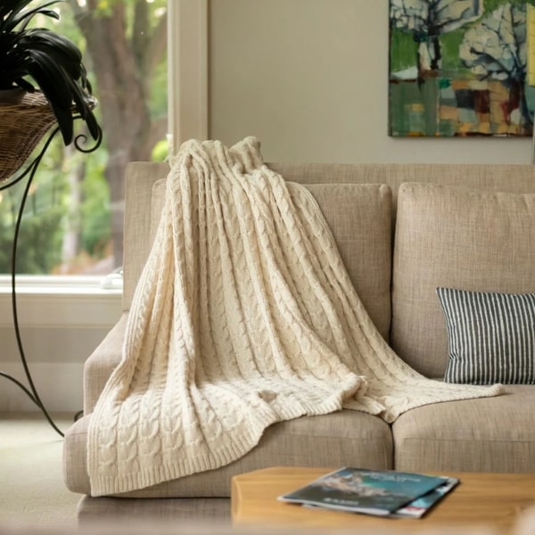 Purple Nest Design Ivory Cable Throw Blanket Review