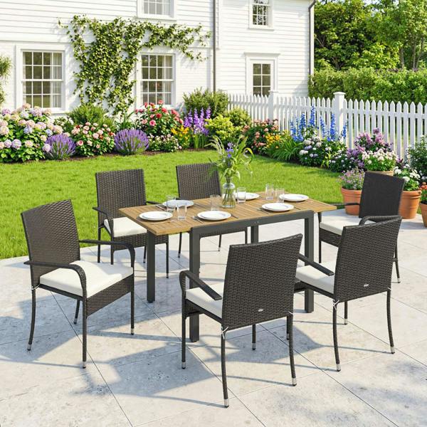Rackhams Outsunny 6 Seater Rattan Garden Furniture Set with Stackable Chairs Reviews