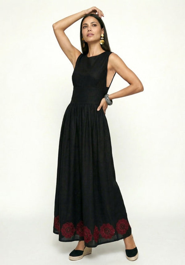 Raffya Vanessa Wide Leg Embroidered Jumpsuit In Black Reviews