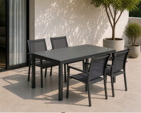 RegalDekor Conjunto de terraza aluminio antracita mesa conchal 150x90 4 sillones Nosara Rese&ntilde;a