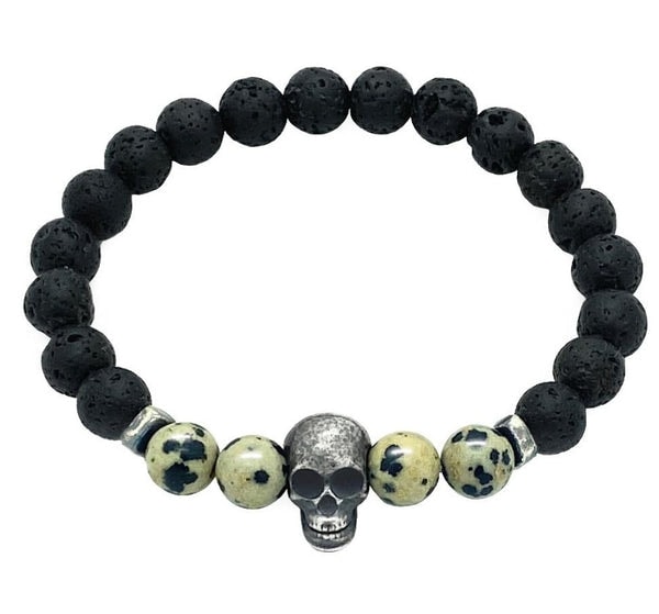 Roano Collection Dalmatian & Lava Stones with Silver Skull Bracelet مراجعة