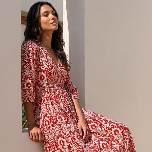 Roman Abstract Print V-Neck Midi Dress Review